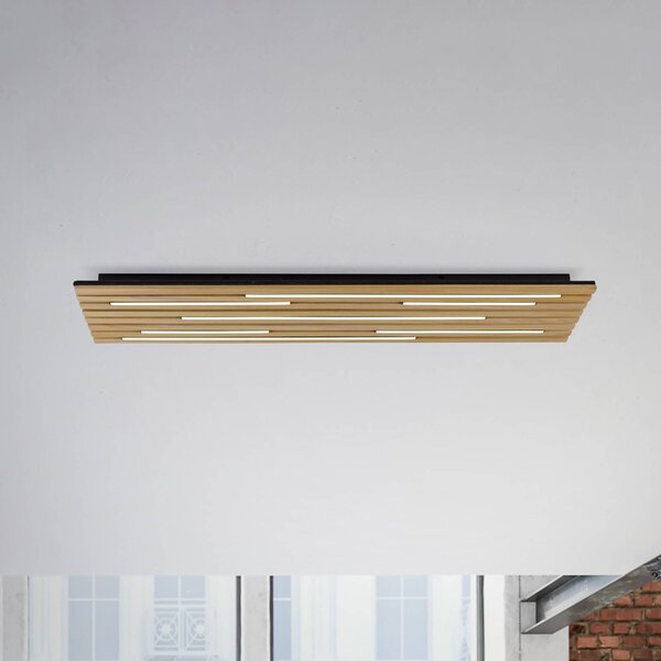 Q-Smart-Home Paul Neuhaus Smart LED mennyezeti lámpa Q-Acoustic fa 115 x 31cm, dimmelhető, Világos fa, Nappali / Étkező, Fa, Modern