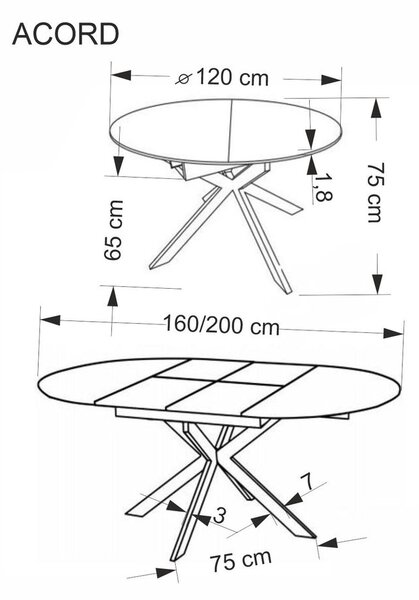 Kihúzható étkezőasztal, 120-200 cm, asztallap: natúr, lábak: fekete - LUMIGNON