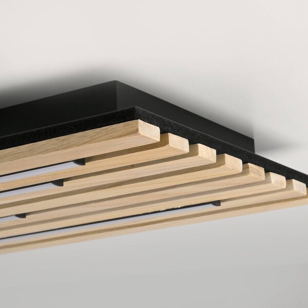 Q-Smart-Home Paul Neuhaus Smart LED mennyezeti lámpa Q-Acoustic fa 115 x 31cm, dimmelhető, Világos fa, Nappali / Étkező, Fa, Modern
