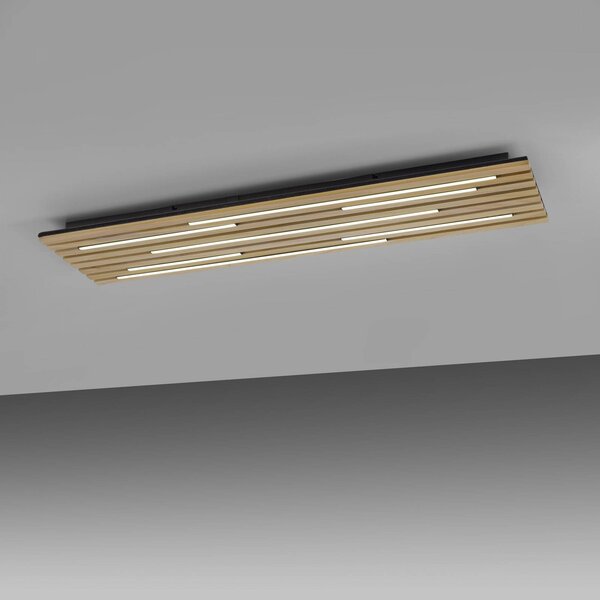Q-Smart-Home Paul Neuhaus Smart LED mennyezeti lámpa Q-Acoustic fa 115 x 31cm, dimmelhető, Világos fa, Nappali / Étkező, Fa, Modern
