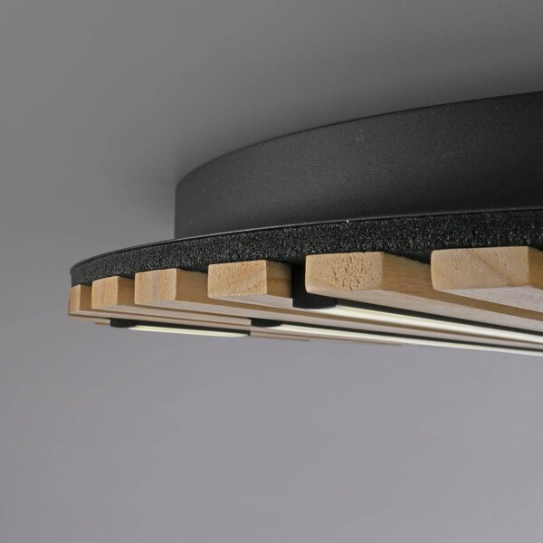Q-Smart-Home Paul Neuhaus Smart LED mennyezeti lámpa Q-Acoustic, fa Ø 60 cm, dimmelhető, Világos fa, Nappali / Étkező, Fa, Modern