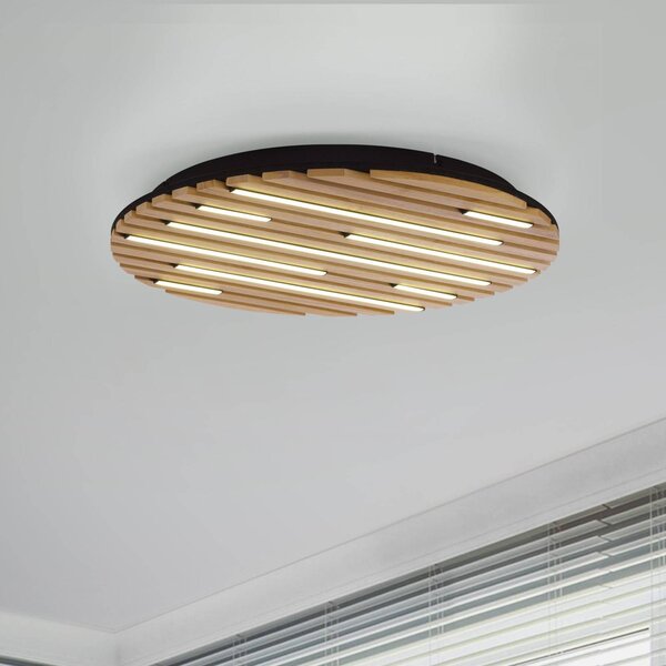 Q-Smart-Home Paul Neuhaus Smart LED mennyezeti lámpa Q-Acoustic, fa Ø 60 cm, dimmelhető, Világos fa, Nappali / Étkező, Fa, Modern
