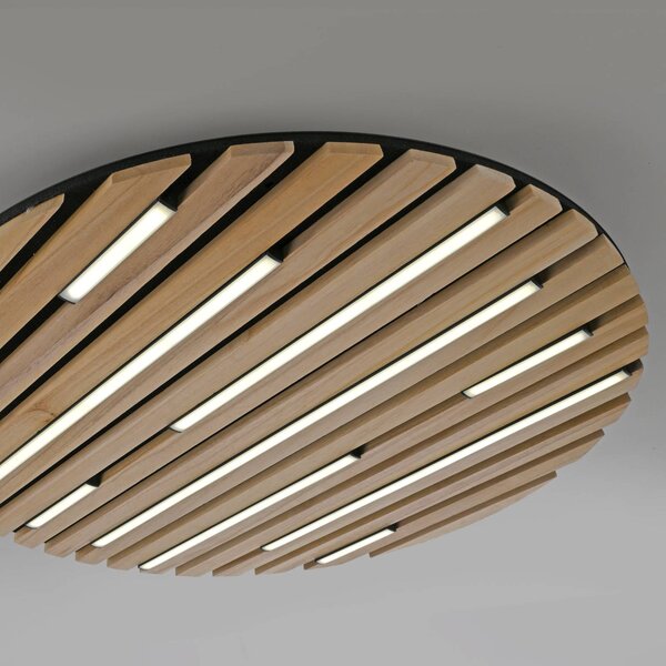 Q-Smart-Home Paul Neuhaus Smart LED mennyezeti lámpa Q-Acoustic, fa Ø 60 cm, dimmelhető, Világos fa, Nappali / Étkező, Fa, Modern