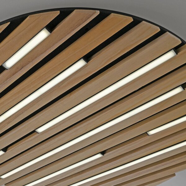 Q-Smart-Home Paul Neuhaus Smart LED mennyezeti lámpa Q-Acoustic, fa Ø 60 cm, dimmelhető, Világos fa, Nappali / Étkező, Fa, Modern