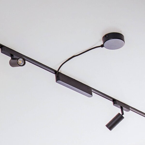 Lindby Sínrendszer 48V Lumaro spotlámpák 16-szárú, fekete, Ø4cm, dimmelhető, dimmelhető, Fekete, Nappali / Étkező, Alumínium, Modern