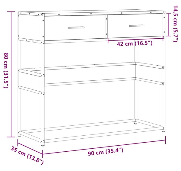 Füstös tölgy színű szerelt fa tálalóasztal 90x35x80 cm