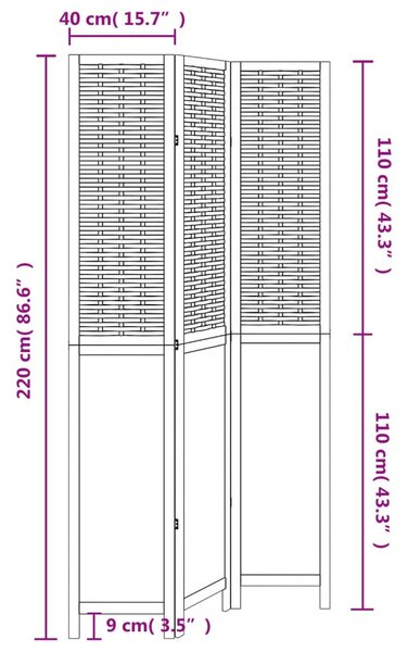 3 paneles sötétbarna tömör császárfa térelválasztó