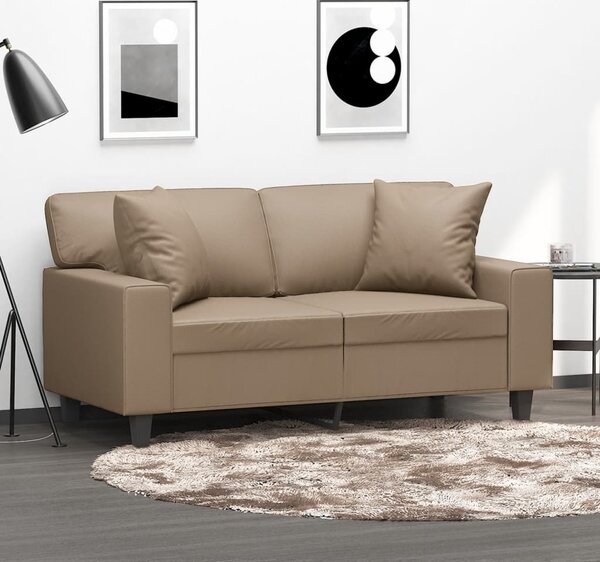 2 személyes cappuccino színű műbőr kanapé díszpárnákkal 120 cm