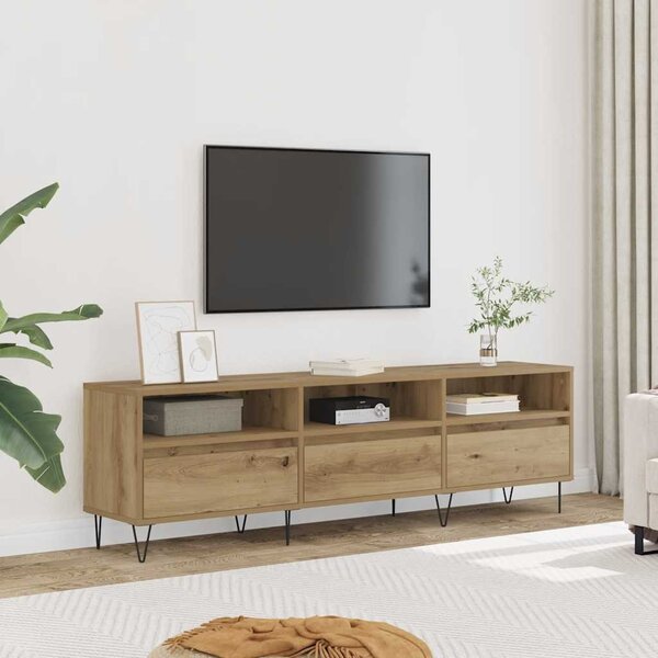 Kézműves tölgy színű szerelt fa TV-szekrény 150 x 30 x 44,5 cm