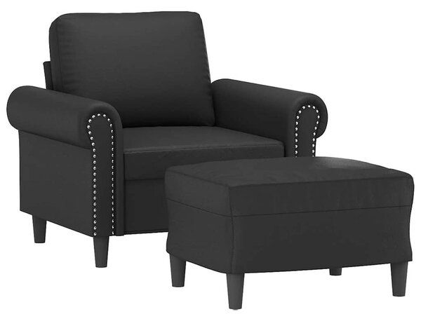 Fekete műbőr kanapéfotel lábtartóval 60 cm