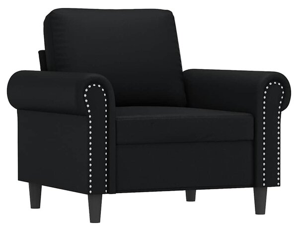 Fekete műbőr kanapéfotel lábtartóval 60 cm