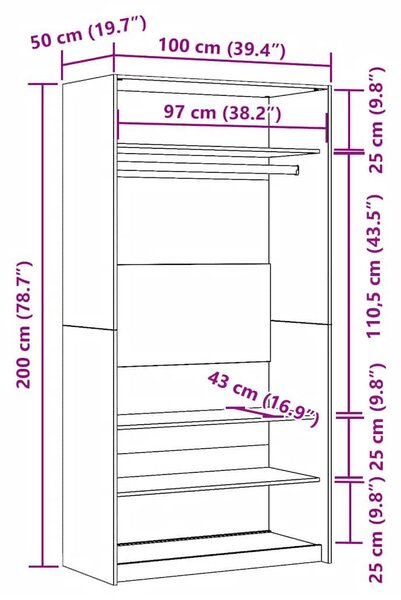 Antik fa színű szerelt fa ruhásszekrény 100 x 50 x 200 cm