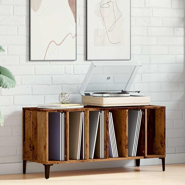 Antik fa színű szerelt fa hanglemezszekrény 100 x 38 x 48 cm