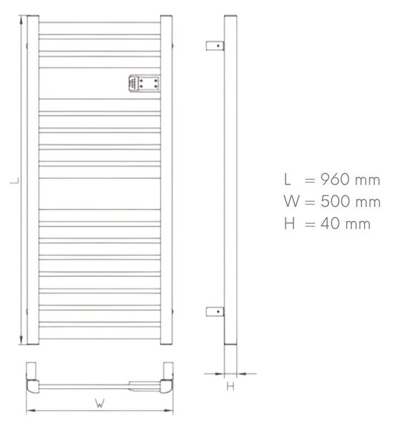 Elektromos design radiátor digitális termosztáttal NERO Italia AF-04DEW - 50 x 96 cm