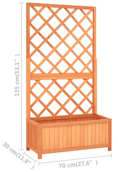 Barna tömör fenyőfa rácsos kerti ültetőláda 70 x 30 x 135 cm