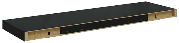2 db magasfényű fekete MDF lebegő fali polc 80 x 23,5 x 3,8 cm