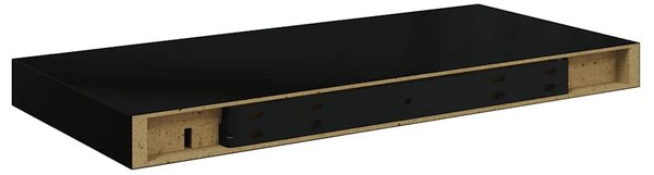 2 db magasfényű fekete MDF lebegő fali polc 50 x 23 x 3,8 cm