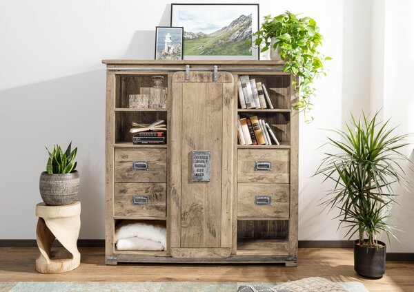 Highboard Mango 142x45x147 fehérre meszelt lackiert RAILWAY