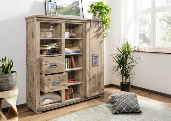 Highboard Mango 142x45x147 fehérre meszelt lackiert RAILWAY