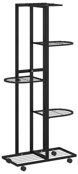 5-szintes fekete vas virágtartó állvány kerekekkel 44x23x100 cm