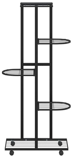 5-szintes fekete vas virágtartó állvány kerekekkel 44x23x100 cm