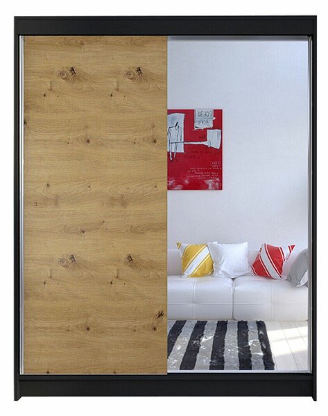 Gardróbszekrény Closico Vastor I, Laminált forgácslap, 200x150x58cm, Fekete, Artisan tölgy