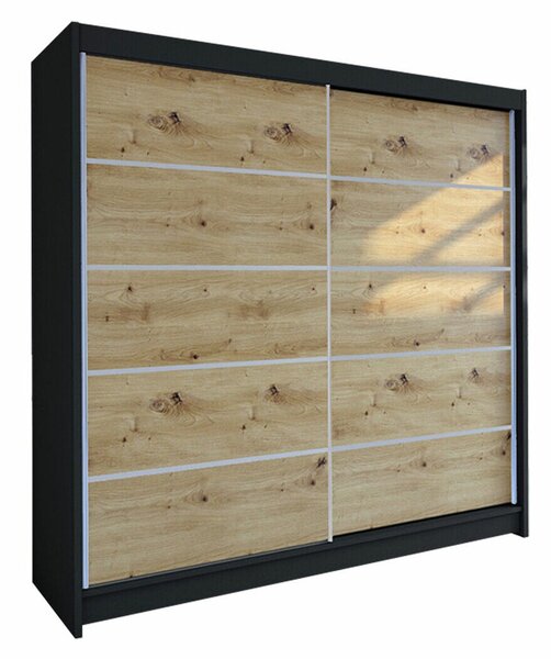 Gardróbszekrény Closico Cavaris IV, Laminált forgácslap, 215x180x58cm, Artisan tölgy, Fekete
