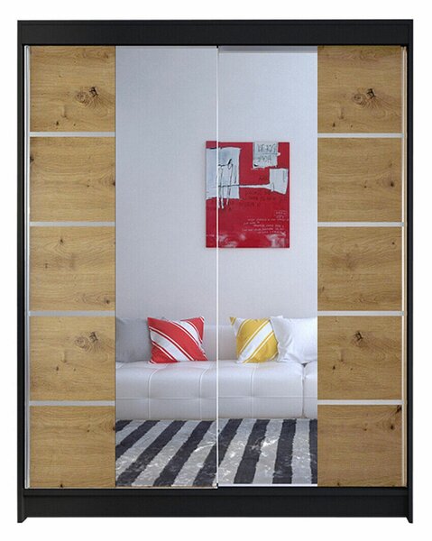 Gardróbszekrény Closico Vastor V, Laminált forgácslap, 200x150x58cm, Fekete, Artisan tölgy