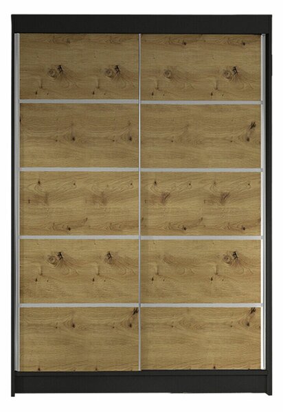 Gardróbszekrény Closico Salvor IV, Laminált forgácslap, 200x120x58cm, Artisan tölgy, Fekete