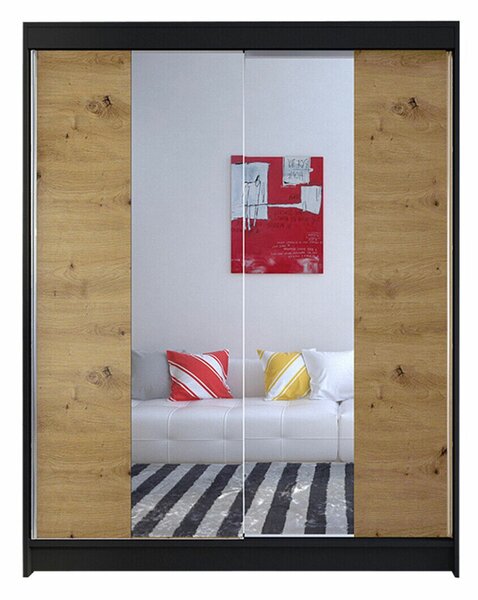 Gardróbszekrény Closico Vastor II, Laminált forgácslap, 200x150x58cm, Fekete, Artisan tölgy