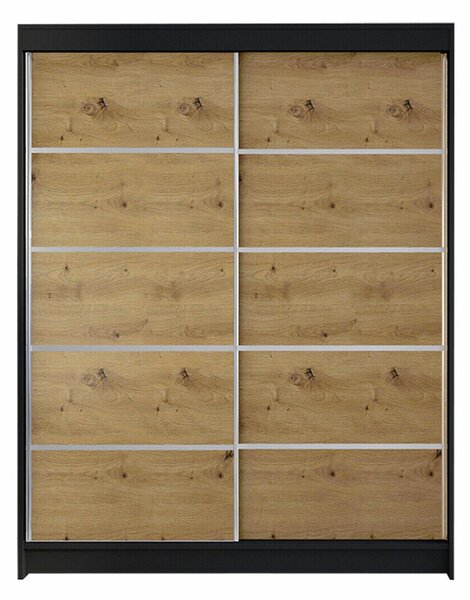 Gardróbszekrény Closico Vastor IV, Laminált forgácslap, 200x150x58cm, Artisan tölgy, Fekete