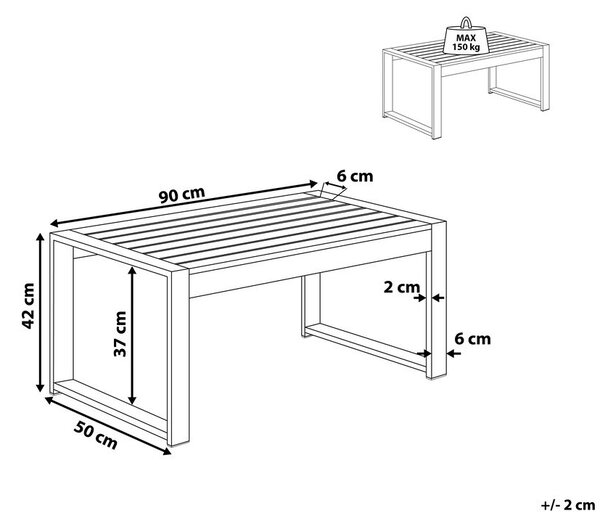 Kerti dohányzóasztal SALERNO 90 cm 50 cm Fém Világosszürke