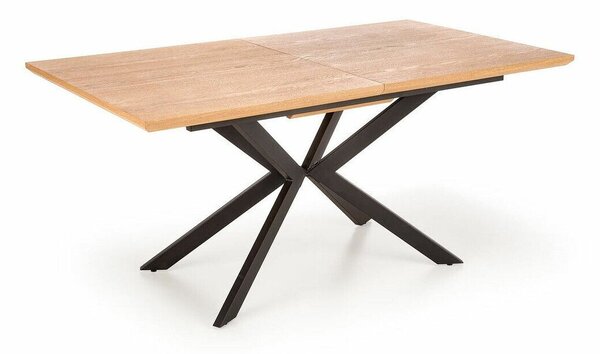 Asztal Houston 1432, Tölgy, Fekete, 76x90x160cm, Hosszabbíthatóság, Közepes sűrűségű farostlemez, Természetes fa furnér, Fém