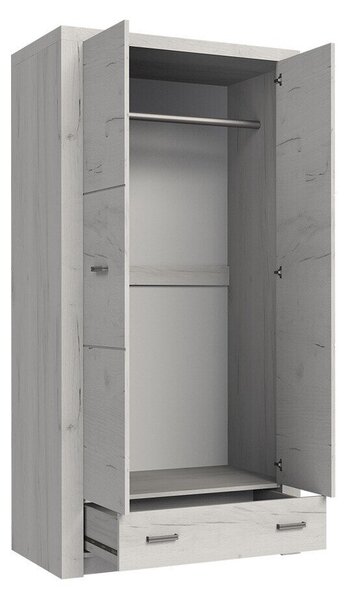 Gardróbszekrény Serfeno 100, Laminált forgácslap, 192x96x58cm, Kézműves fehér