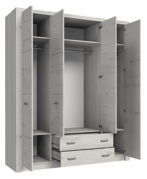 Gardróbszekrény Serfeno 116, Laminált forgácslap, 214x178x58cm, Kézműves fehér