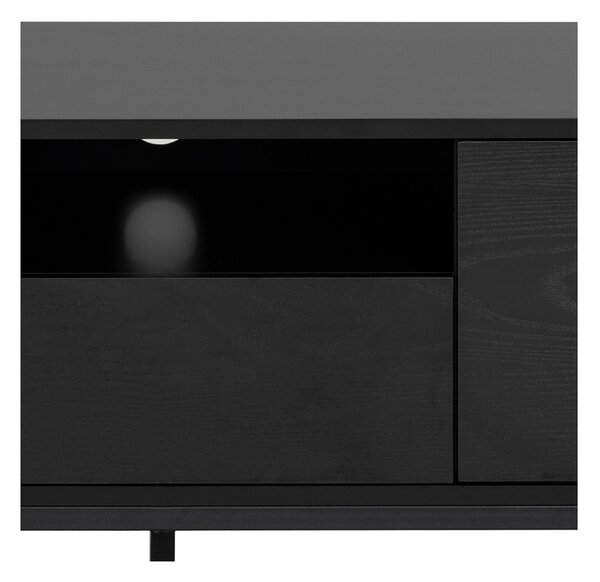 Fekete TV-állvány kőrisfa dekorral 140x45 cm Seaford – Actona
