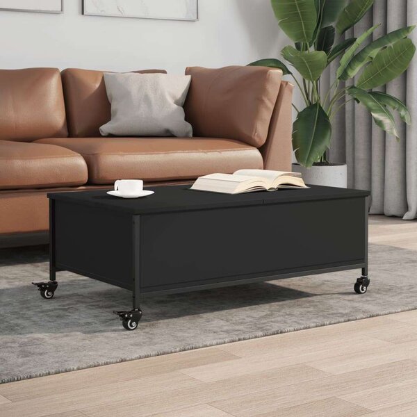 VidaXL fekete szerelt fa dohányzóasztal kerekekkel 91 x 55 x 34 cm