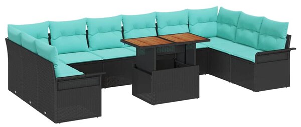 Kerti Kanapé Szett tárolóval 11 pcs Fekete Poli rattan