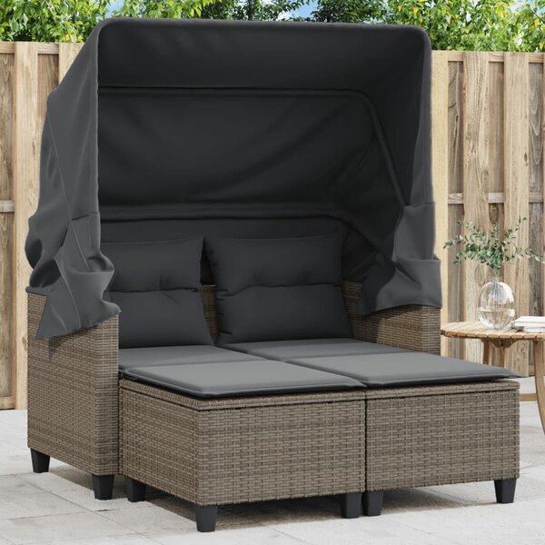 VidaXL 2 személyes szürke polyrattan kerti kanapé baldachinnal/székkel