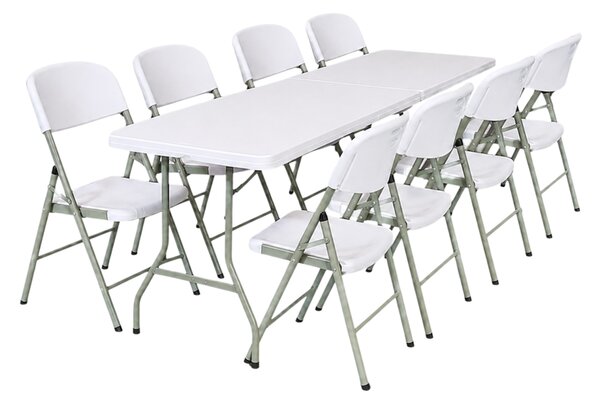 Összecsukható vendéglátóasztal 240 cm + 8 szék