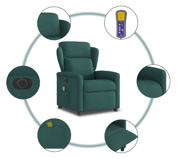Sötétzöld szövet elektromos dönthető masszázsfotel