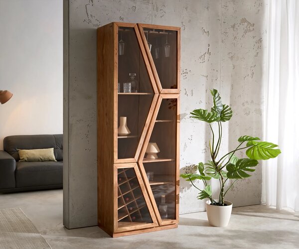 DELIFE Üvegvitrin Taza 75x210 cm akác természetes 4 ajtós bárszekrény