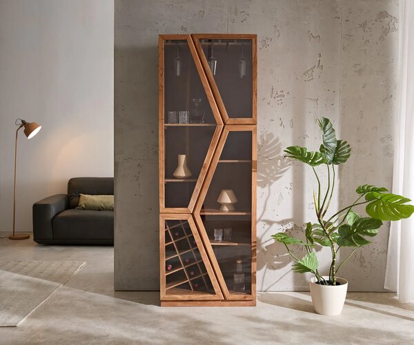 DELIFE Üvegvitrin Taza 75x210 cm akác természetes 4 ajtós bárszekrény