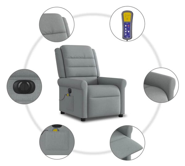 Világosszürke szövet dönthető elektromos masszázsfotel