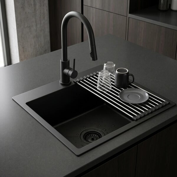 Acél mosogató 3 részes tartozékkészlettel REA Leo 50 Black
