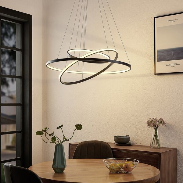 Függőlámpa Lucande, Ezana, dimmable, Fekete, Nappali, Fém, Modern
