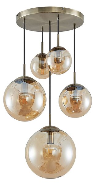Függőlámpa Lindby, Teeja, dimmable, Bronz / Öreg Sárgaréz, Nappali, Üveg, Vintage