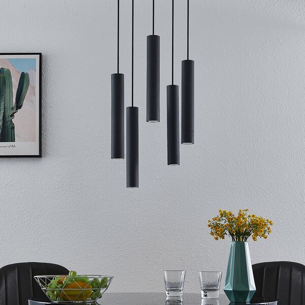 Függőlámpa Lindby, Sanad, dimmable, Fekete, Nappali, Fém, Modern