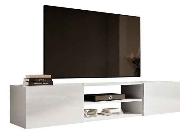TV-állvány Imago II, Közepes sűrűségű farostlemez, Laminált forgácslap, 37x200x40cm, Fényes fehér, Fehér