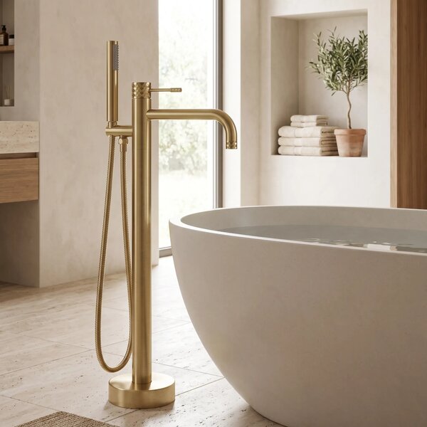 Szabadon álló padló csaptelep Rea Lungo Diamond Brush Gold